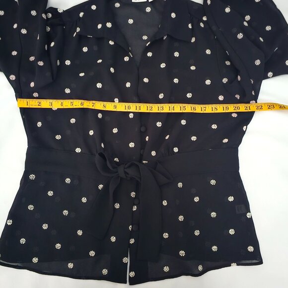 CATO Black Sheer Polka Dot Waist Tie 3/4 Sleeve Blouse Women's Size XL - Picture 10 of 14